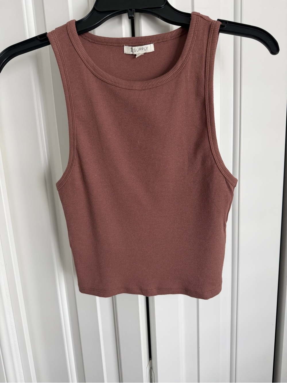 Z Supply Ribbed Cropped Tank Top - Dusty Rose SZ L worn 1x